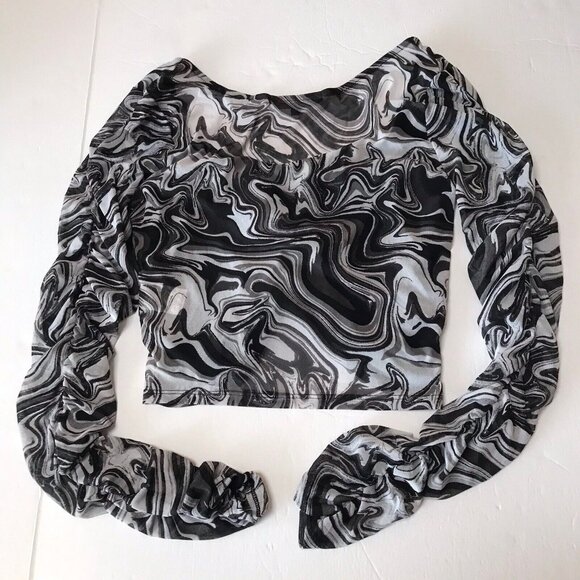 Y2K Almost Famous Top Women Large Mesh Psychedelic Fairy Grunge Ruched Rave Club - Picture 2 of 10